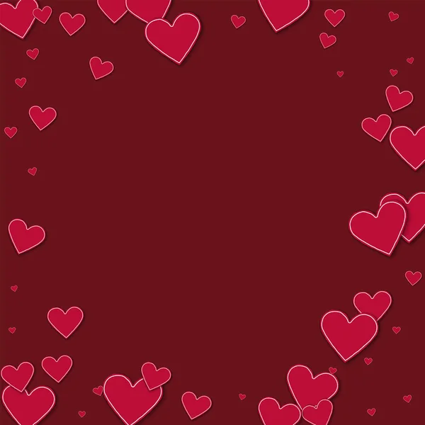 Coeurs en papier rouge découpés Cadre bordé sur fond rouge vin Illustration vectorielle — Image vectorielle
