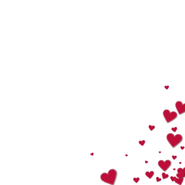 Κόκκινο ραμμένο χαρτί καρδιές ακατάστατο κάτω δεξιά γωνία σε άσπρο φόντο εικονογράφηση διάνυσμα — Διανυσματικό Αρχείο