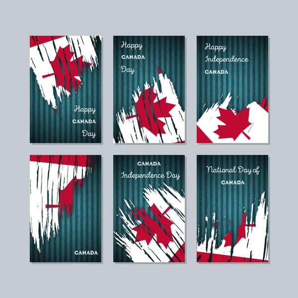 Kanada patriotiska kort för nationella dag uttrycksfulla penseldrag i nationella flagga färger på mörk — Stock vektor