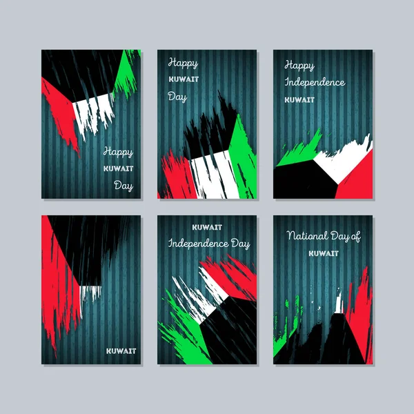 Kuwait Patriotic Cards for National Day Expressive Brush Stroke in National Flag Colors on dark — Stock Vector