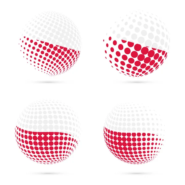 Poland halftone flag set patriotic vector design 3D halftone sphere in Poland national flag colors — Stock Vector