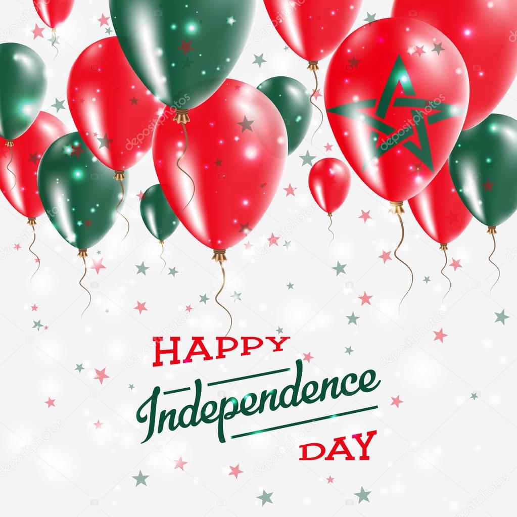 Morocco Vector Patriotic Poster Independence Day Placard with Bright Colorful Balloons of Country