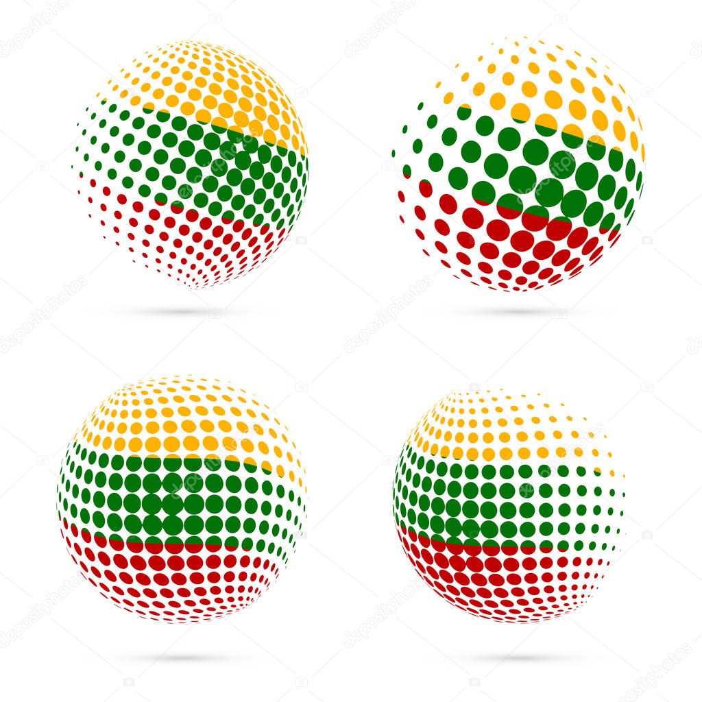 Lithuania halftone flag set patriotic vector design 3D halftone sphere in Lithuania national flag