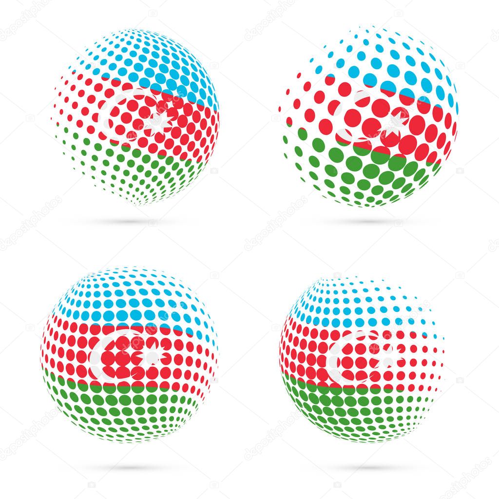 Azerbaijan halftone flag set patriotic vector design 3D halftone sphere in Azerbaijan national flag