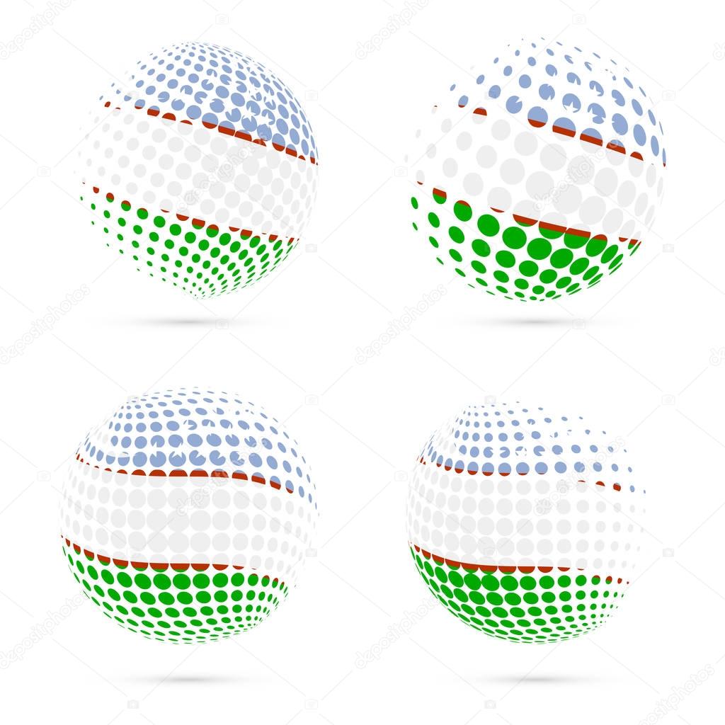 Uzbekistan halftone flag set patriotic vector design 3D halftone sphere in Uzbekistan national flag