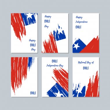 Chile Patriotic Cards for National Day Expressive Brush Stroke in National Flag Colors on white clipart