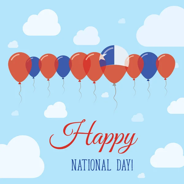Национальный день Чили Плоский патриотический плакат Ряд воздушных шаров в цветах чилийского флага Happy — стоковый вектор