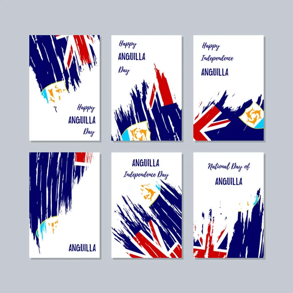 Cartões Patrióticos Anguilla para Dia Nacional Pincel Expressivo Curso em cores da bandeira nacional no branco —  Vetores de Stock
