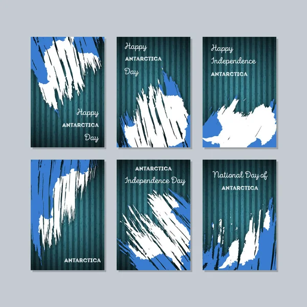 Antarctica Patriotic Cards for National Day Expressive Brush Stroke in National Flag Colors on dark — Stock Vector