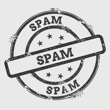 Spam lastik damgası izole Grunge beyaz arka plan üzerinde metin mürekkep dokulu yuvarlak mühür ve