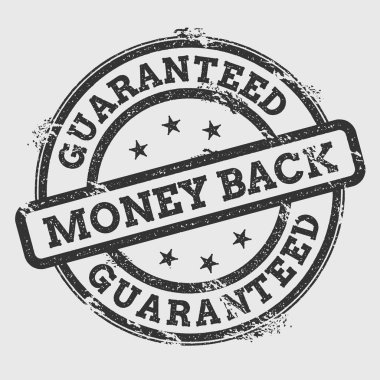 Garantili para arka lastik damgası Grunge beyaz arka plan üzerinde yuvarlak mühür metin mürekkep ile izole.