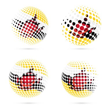 Brunei yarı ton bayrak vatansever vektör tasarım 3d noktalı resim küre Brunei ulusal bayrak renkleri ayarla.