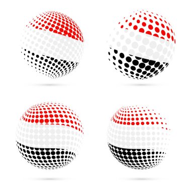 Yemen yarı ton bayrak vatansever vektör tasarım 3d noktalı resim küre Yemen ulusal bayrak renkleri ayarla.