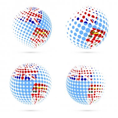 Fiji yarı ton bayrak vatansever vektör tasarım 3d noktalı resim küre Fiji ulusal bayrak renkleri ayarla.