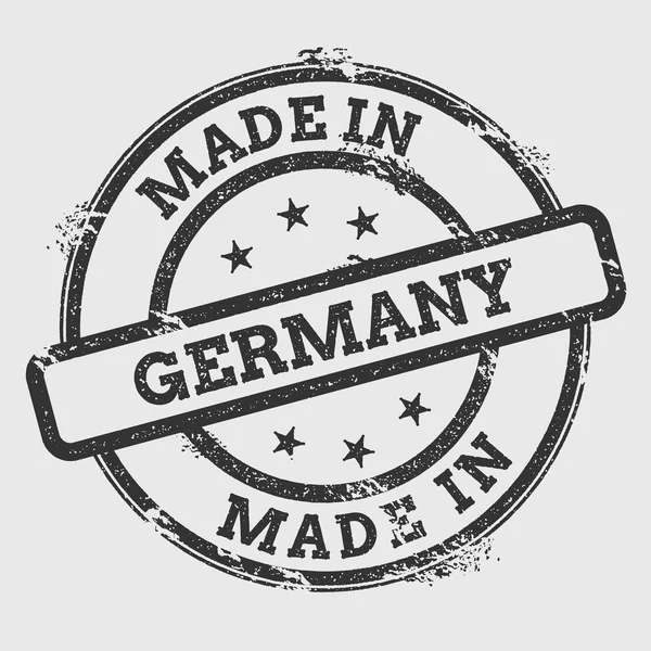 Sello de goma hecho en Alemania aislado sobre fondo blanco Sello redondo Grunge con textura de tinta de texto — Vector de stock