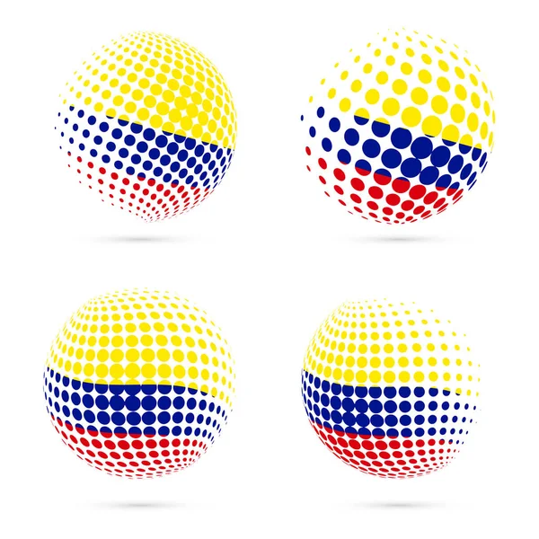 コロンビア ハーフトーン フラグはコロンビア国旗で愛国的なベクター デザイン 3 d ハーフトーン球をセット — ストックベクタ