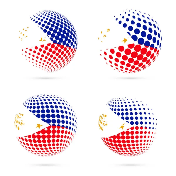 Filipinas bandera de medio tono conjunto diseño vectorial patriótico esfera de medio tono 3D en Filipinas nacional — Vector de stock