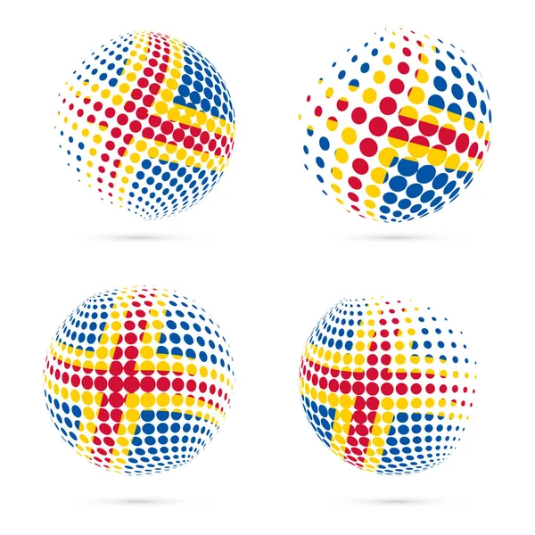 Aland bandeira halftone conjunto patriótico vetor design 3D esfera halftone em cores bandeira nacional Aland —  Vetores de Stock