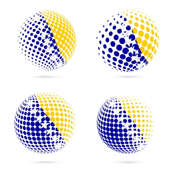 Боснийский полутоновый флаг установил патриотический векторный дизайн 3D полутоновой сферы в цветах национальных флагов Боснии — стоковый вектор