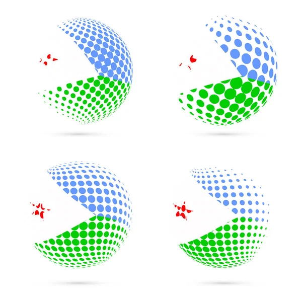 Bandera de medio tono Djibouti set patriotic vector design esfera de medio tono 3D en la bandera nacional de Djibouti — Vector de stock