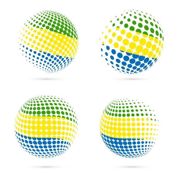 在加蓬国旗颜色中设置爱国矢量设计 3d 半色调球面加蓬半色调标志 — 图库矢量图片