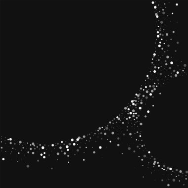 Rasgele düşen beyaz nokta siyah arka plan üzerine rastgele düşme ile soyut Hilal beyaz nokta