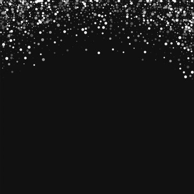 Siyah arka plan üzerine rastgele düşen beyaz noktalar rastgele düşme ile soyut üst kenarlık beyaz noktalar