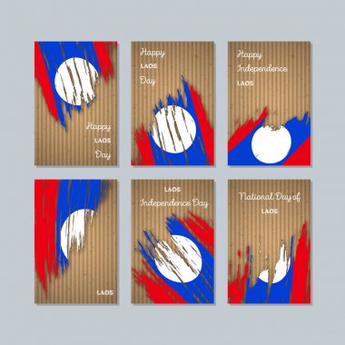 Laos vatansever kartları Milli Günü ifade fırça darbesi kraft ulusal bayrak renk için