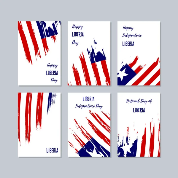 Liberia patriotische Karten zum Nationalfeiertag ausdrucksstarker Pinselstrich in den Nationalflaggenfarben auf weiß — Stockvektor