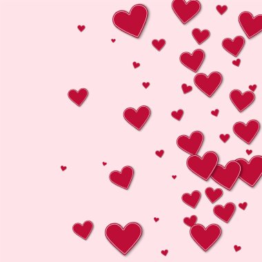 Kesikli kırmızı kağıt kalpleri doğru degrade açık pembe renkli vektör çizim üzerinde