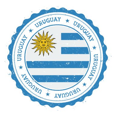 Uruguay bayrağı Vintage Grunge lastik damga damga dairesel metin yıldız ve ulusal seyahat