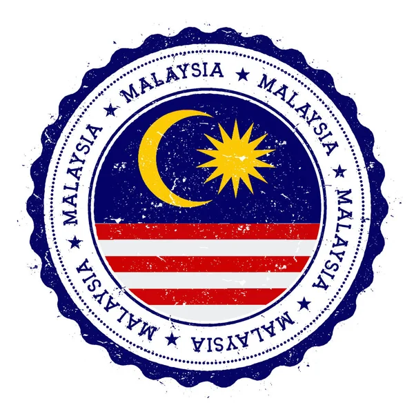 Sello de goma grunge con bandera de Malasia Sello de viaje vintage con estrellas de texto circular y nacional — Vector de stock