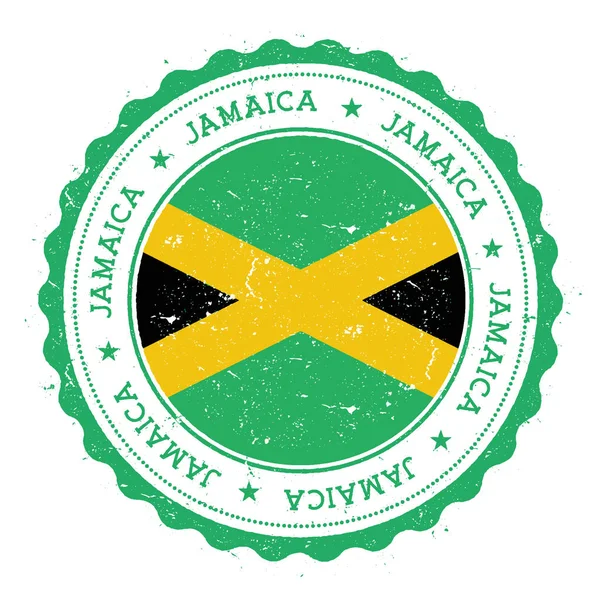 Grunge pieczątka z flaga Jamajka Vintage podróż stempel z gwiazdami tekst okrągły i krajowych — Wektor stockowy
