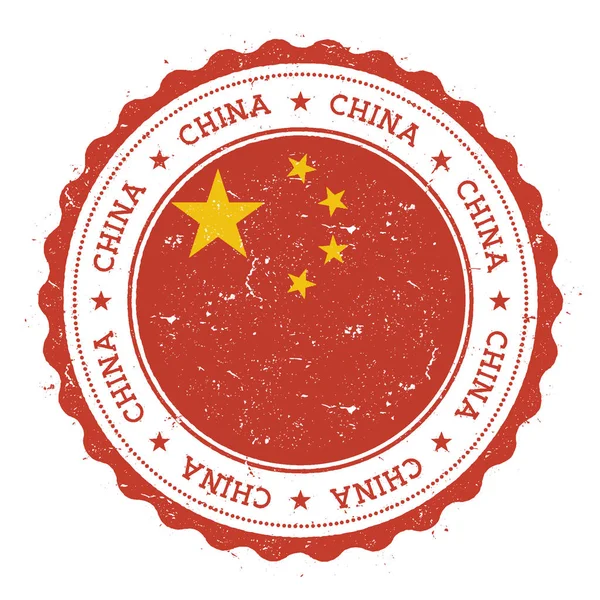 Grunge gumibélyegző Kína zászló Vintage utazási bélyegzője kör alakú szöveg a csillagok és a nemzeti — Stock Vector