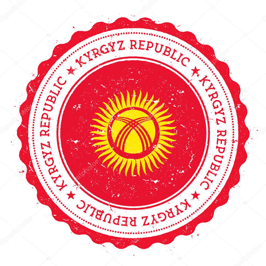 Grunge rubber stamp with Kyrgyzstan flag Vintage travel stamp with circular text stars and