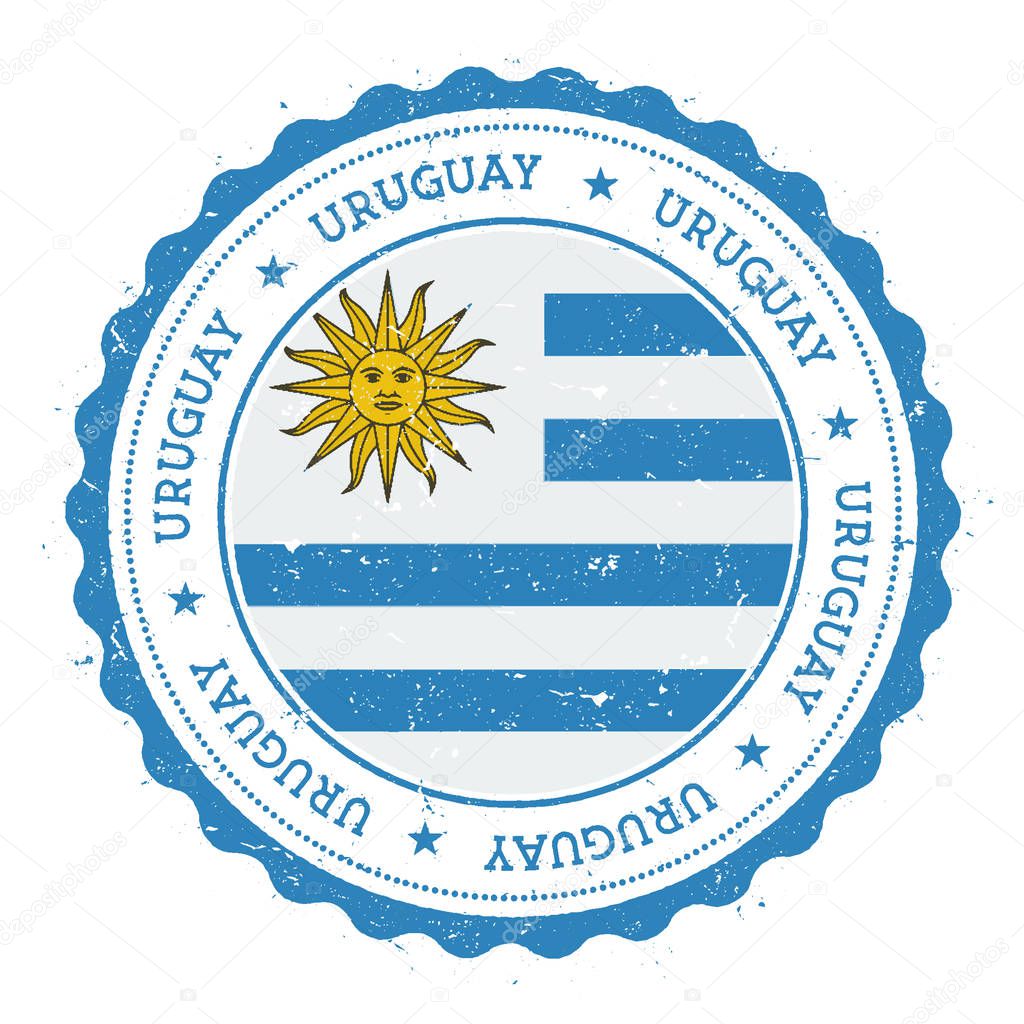 Grunge rubber stamp with Uruguay flag Vintage travel stamp with circular text stars and national