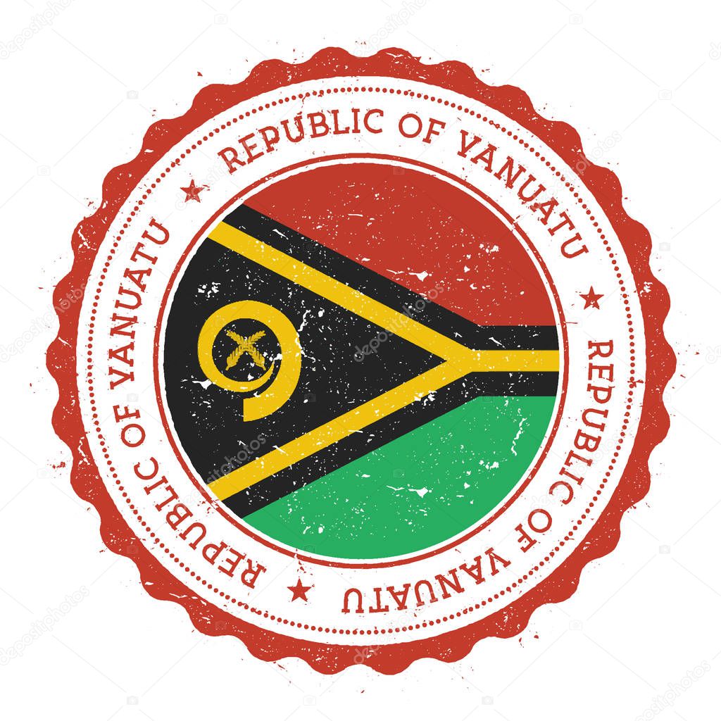 Grunge rubber stamp with Vanuatu flag Vintage travel stamp with circular text stars and national