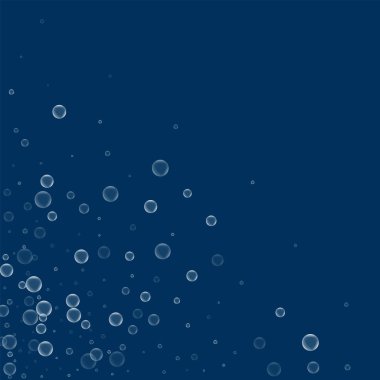 Sabun köpüğü dağınık alt sol köşede sabun köpüğü ile derin mavi arka plan vektör