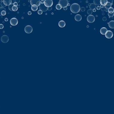 Derin mavi arka plan vektör üzerinde rasgele sabun köpüğü ile rasgele sabun köpüğü soyut üst kenarlık
