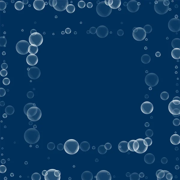 ランダムなシャボン玉広場深い青色の背景ベクトルにランダムな石鹸の泡で抽象的なフレーム — ストックベクタ