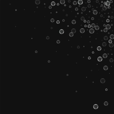 Sabun köpüğü dağınık üst sağ köşesinde siyah arka planda vektör çizim sabun köpüğü ile