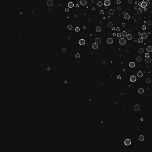 Bulles de savon Scattered coin supérieur droit avec bulles de savon sur fond noir Illustration vectorielle — Image vectorielle