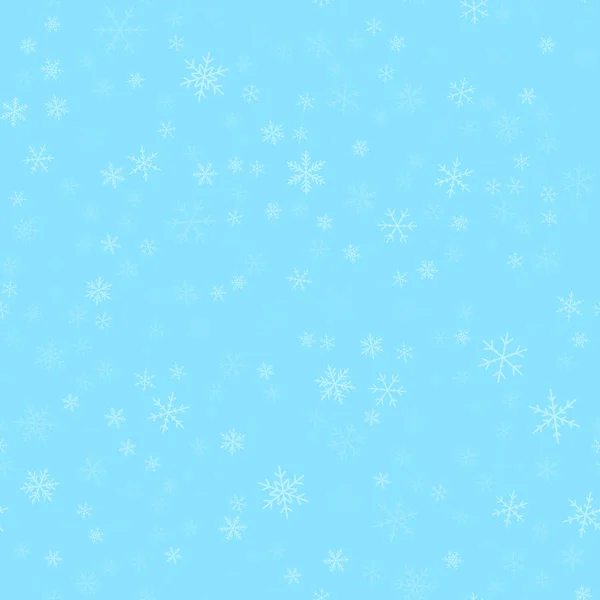 Copos de nieve transparentes patrón sin costuras sobre fondo de Navidad turquesa Caótica dispersa — Vector de stock