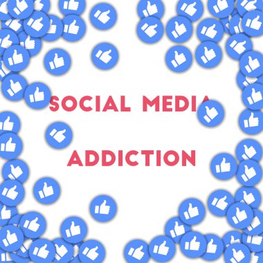 Sosyal medya bağımlılığı sosyal medya simgeleri soyut şekil arka planda dağınık başparmaklarla