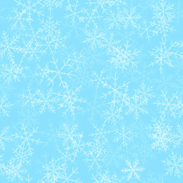 Copos de nieve transparentes patrón sin costuras sobre fondo de Navidad turquesa Caótica dispersa — Vector de stock