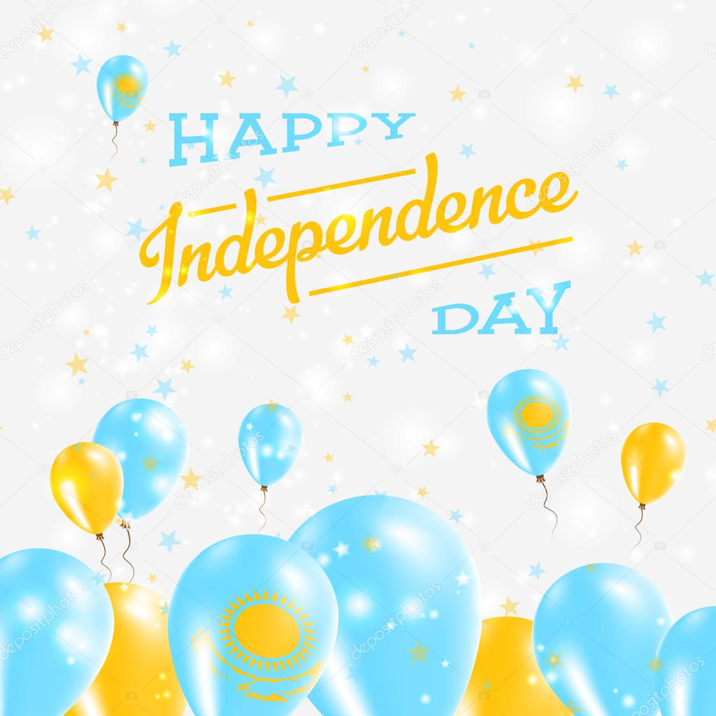 Kazakhstan Independence Day Patriotic Design. Balloons in National Colors of the Country. Happy Independence Day Vector Greeting Card.