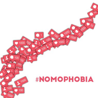 nomophobia Sosyal Medya Icons sayaç yorum ve arkadaşı ile soyut şekli arka plan