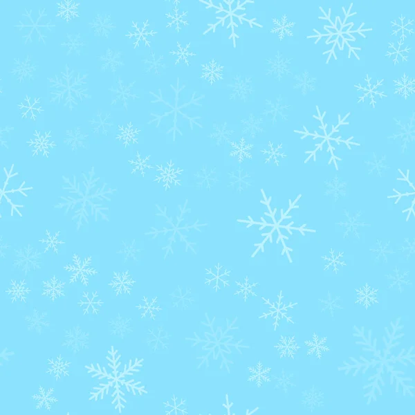 Flocos de neve transparentes sem costura padrão em turquesa fundo de Natal caótico espalhado —  Vetores de Stock