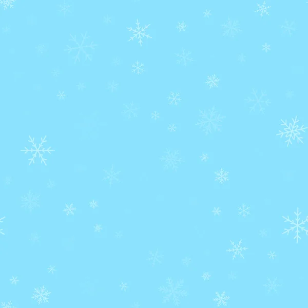 Copos de nieve transparentes patrón sin costuras sobre fondo de Navidad turquesa Caótica dispersa — Vector de stock