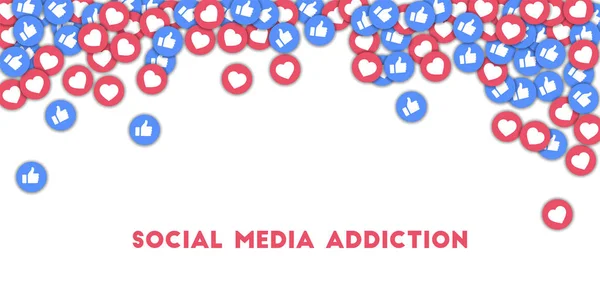 Εθισμός στα μέσα κοινωνικής δικτύωσης Εικονίδια μέσων κοινωνικής δικτύωσης σε αφηρημένο πλαίσιο σχήματος με διάσπαρτους αντίχειρες — Διανυσματικό Αρχείο